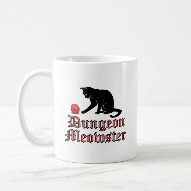 Taza De Café Dungeon Meowster Funny RPG Cat with Dice (Izquierda)