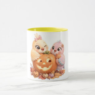 Taza de café dúo de pájaros lindos de Halloween
