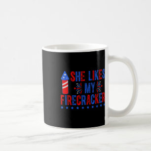 Taza De Café Dúo Divertido Pareja 4 De Julio Él Le Gusta Mi Fue
