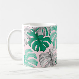 Taza De Café Duo-Tone Mínimo Tropical Monstera