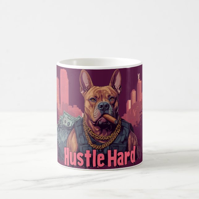 Taza De Café Duro rival - Perro Pitbull con dinero y cigarro (Centro)