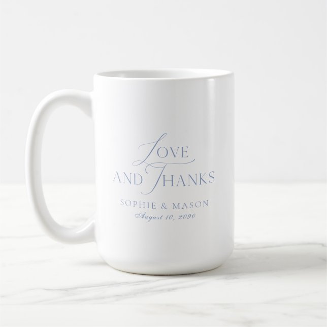 Taza De Café Dusty Blue Love and Thanks Wedding Mug (Izquierda)