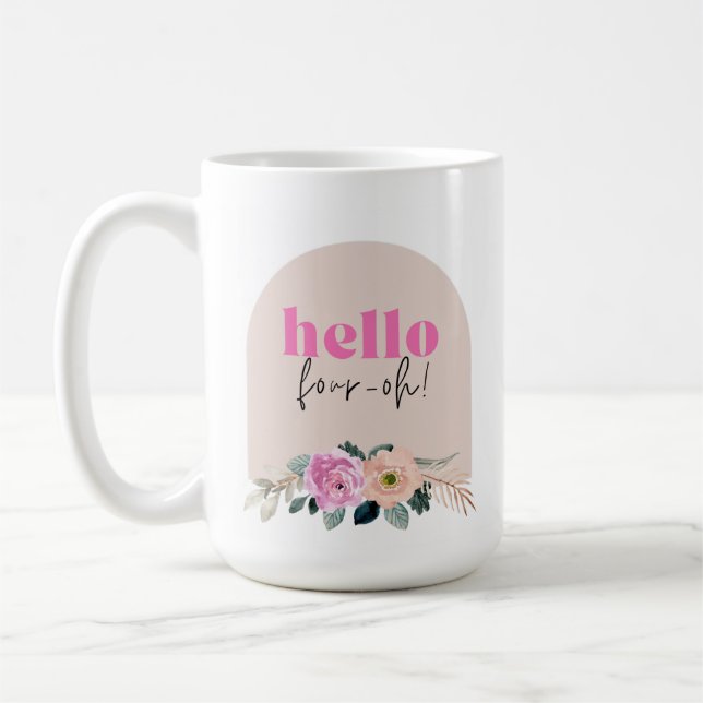 Taza De Café Dusty Rosa floral "hola 4-oh" retro (Izquierda)