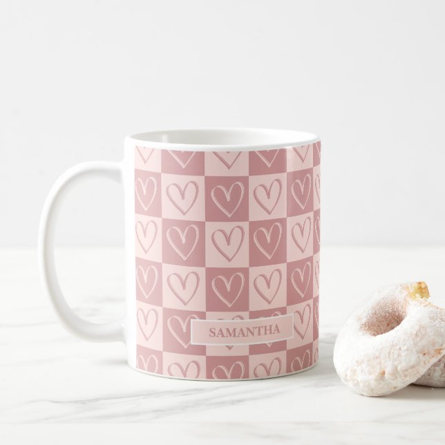 Taza De Café Dusty Rose Minimal Hearts Valentine’s Gift (Con donut)