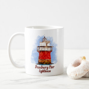 Taza De Café Duxbury Pier Lighthouse Watercolor - Massachusetts