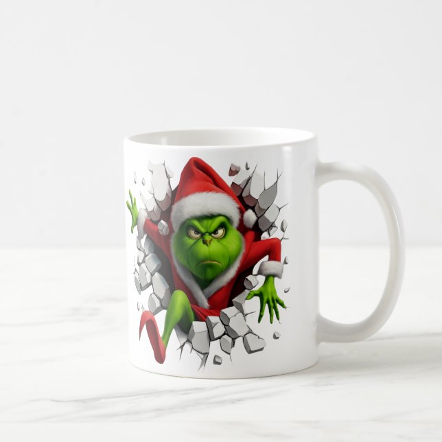 Taza De Café Dynamic Grinch With Festive Design Breaking wall (Derecha)