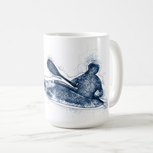 Taza De Café Dynamic Whitewater Kayaker Line Art (Anverso derecho)