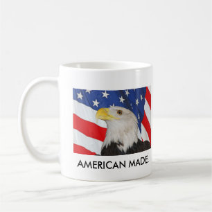 Taza De Café Eagle calvo patriótico y bandera americana