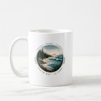 Taza De Café Earth Day Emblem – Nature Landscape Circle Design