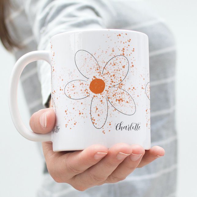 Taza De Café Earthy naranja flores modernas guión de nombre bla (Subido por el creador)