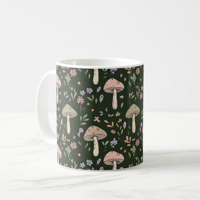 Taza De Café Earthy Olive Green Fungi Seamless Pattern Rustic (Anverso izquierdo)