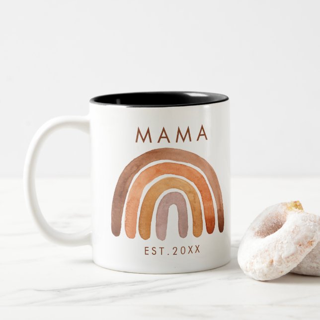 Taza De Café Earthy Tone Boho Rainbow Mom Coffee Mug (Con donut)