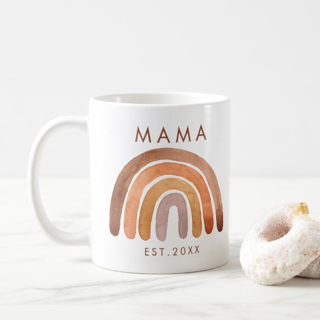 Taza De Café Earthy Tone Boho Rainbow Mom Coffee Mug (Con donut)