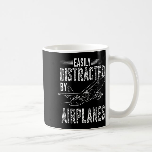 Taza De Café Easily Distracted By Airplanes Funny Plane Lovers  (Derecha)