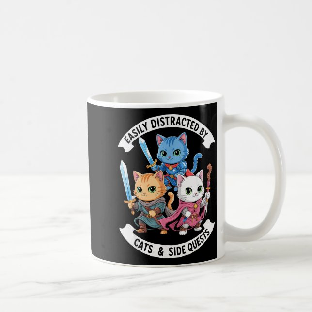 Taza De Café Easily Distracted By Cats &amp; Side Quests Funny  (Derecha)