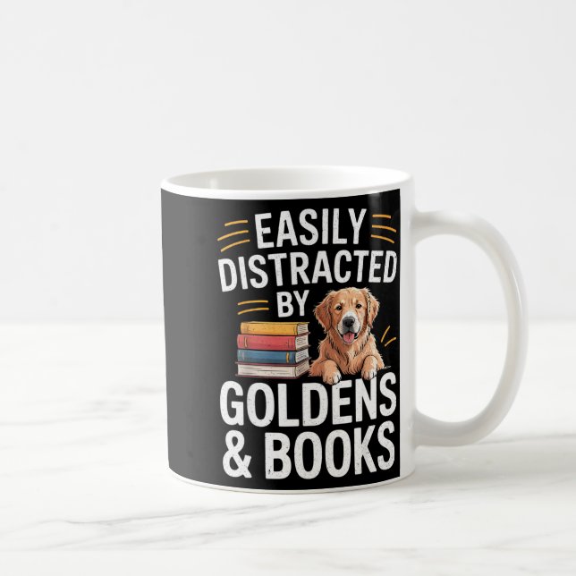 Taza De Café Easily Distracted By Goldens &amp; Books - Golden  (Derecha)