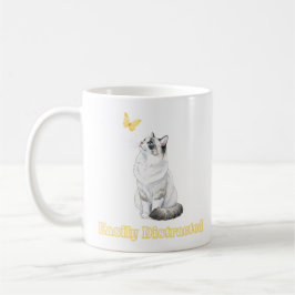 Taza De Café Easily Distracted Cute Cat & Butterfly Design