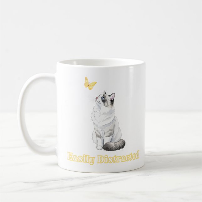 Taza De Café Easily Distracted Cute Cat & Butterfly Design (Izquierda)