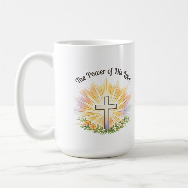 Taza De Café Easter Cross with Flowers - Editable Christian Mug (Izquierda)