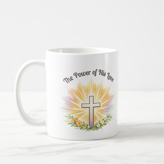 Taza De Café Easter Cross with Flowers - Editable Christian Mug (Izquierda)