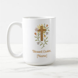 Taza De Café Easter Cross with Flowers, Faith Mug, Customizable