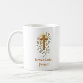 Taza De Café Easter Cross with Flowers, Faith Mug, Customizable