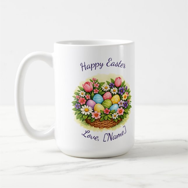Taza De Café Easter Spring Basket with Eggs, Flowers, & Leaves (Izquierda)