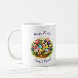 Taza De Café Easter Spring Basket with Eggs, Flowers, & Leaves