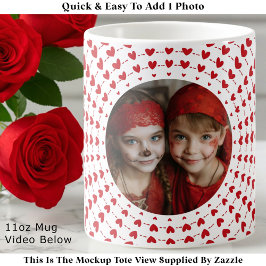 Taza De Café Easy Modern & Trendy One Photo & Red Hearts