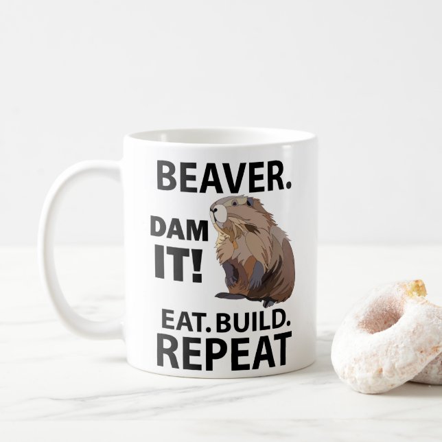 Taza De Café Eat Build Repeat Funny Beaver Animal (Con donut)