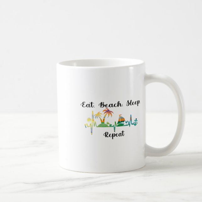 Taza De Café Eat Sleep Beach Repeat Summer Tropical Vacation Be (Derecha)