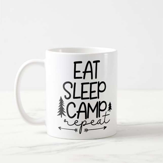 Taza De Café Eat Sleep Camp Repeat Funny (Izquierda)