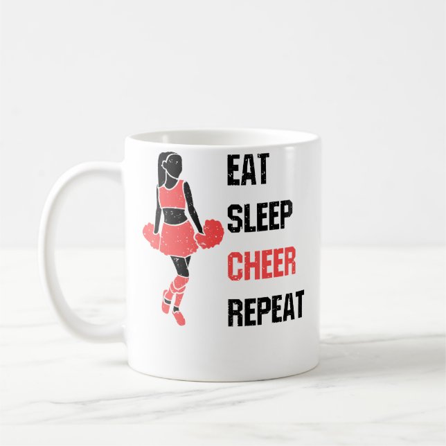 Taza De Café Eat Sleep Cheer Repeat Cheerleading Coach (Izquierda)