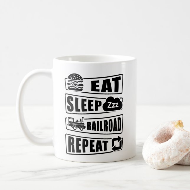 Taza De Café Eat Sleep Railroad Repeat Steam Train (Con donut)