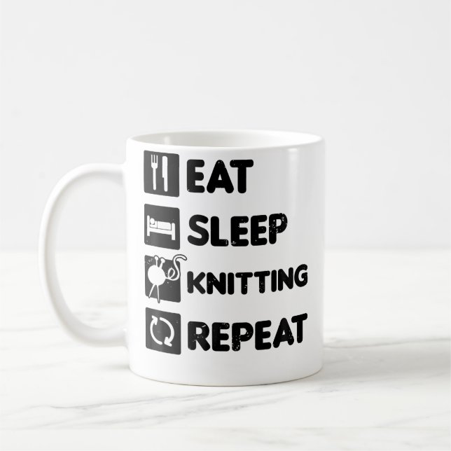 Taza De Café Eat Sleep Repeat Design Knitting Grandma (Izquierda)