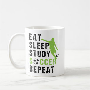 Taza De Café Eat Sleep Study Soccer Repetir jugador de fútbol d