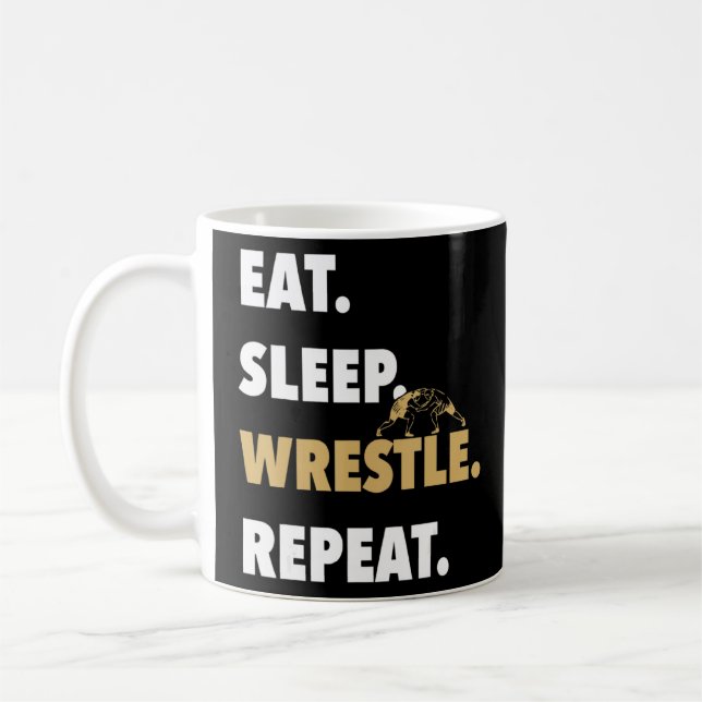 Taza De Café Eat Sleep Wrestle Repetir La Difícil Lucha Por Las (Izquierda)