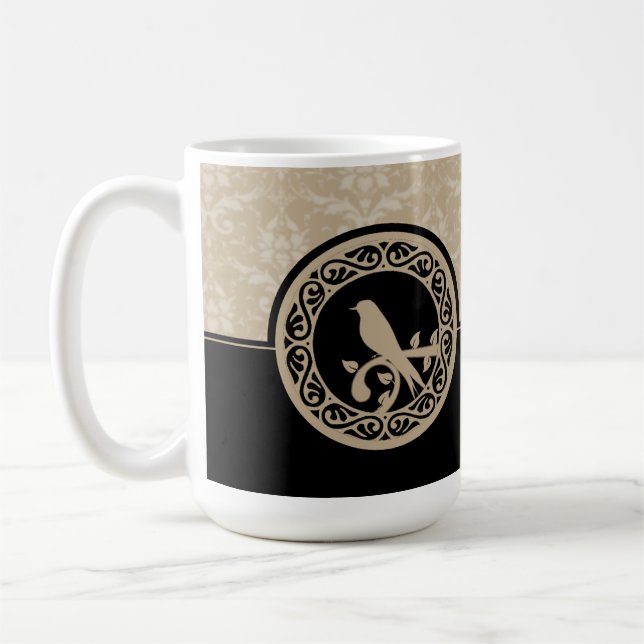 Taza De Café Ebony Lovebird Damask Coffee Mug (Izquierda)