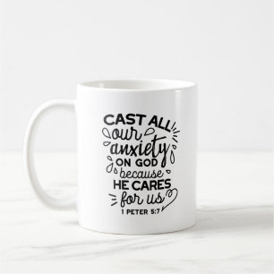 Taza De Café Echa Toda Tu Ansiedad – 1 Pedro 5:7 Versículo Bíbl