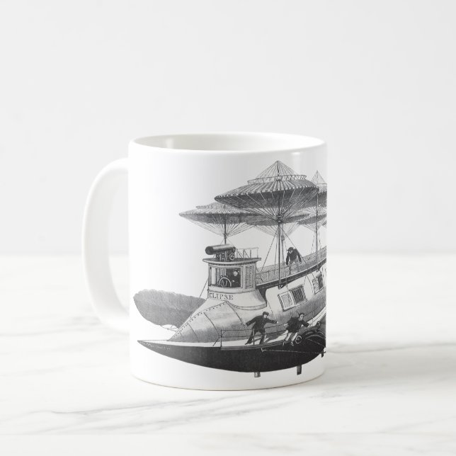 Taza De Café Eclipse de dirigible de ciencia ficción steampunk  (Anverso izquierdo)