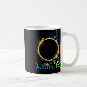 Taza De Café Eclipse solar 2024 Austin Texas Totalidad Colorida