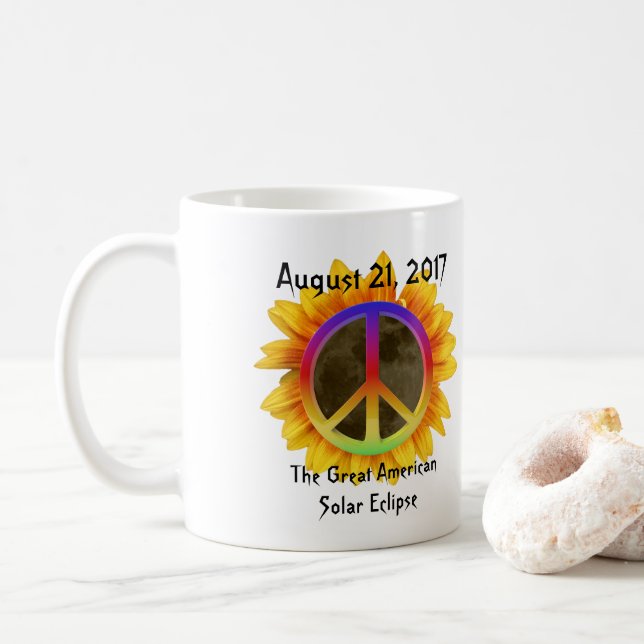 Taza De Café Eclipse solar, símbolo de girasol y paz de 2017 (Con donut)