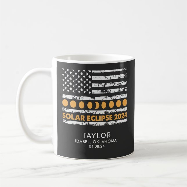 Taza De Café Eclipse solar total 2024 Patriótico personalizado (Izquierda)
