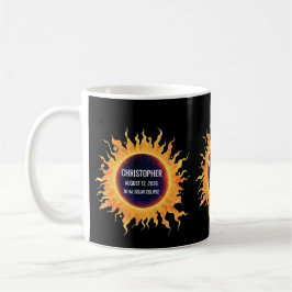 Taza De Café Eclipse Total de Sol en Acuarela en Negrita Nombre