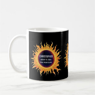Taza De Café Eclipse Total de Sol en Acuarela en Negrita Nombre