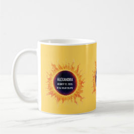 Taza De Café Eclipse Total de Sol en Acuarela en Negrita Nombre
