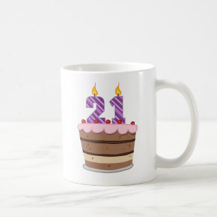 Taza De Café Edad 21 en la torta de cumpleaños