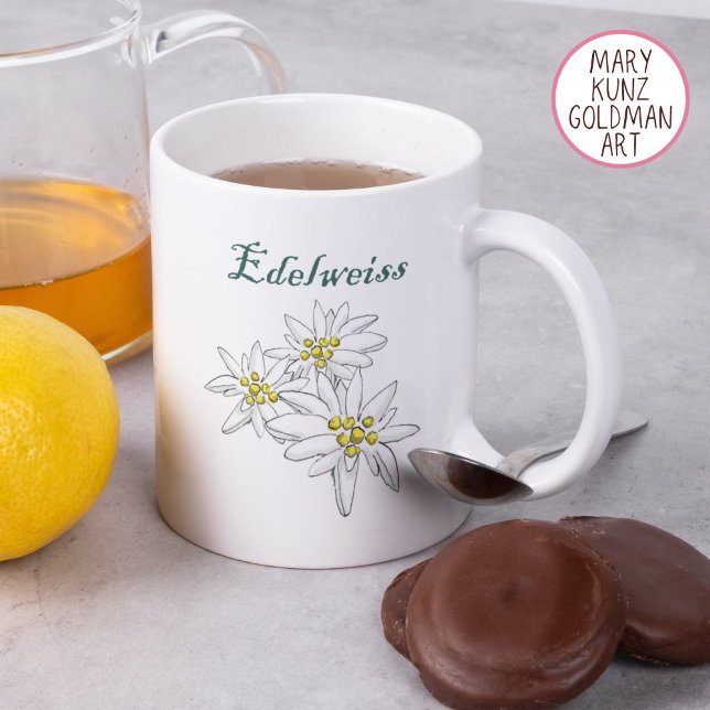 Taza De Café Edelweiss Alpine Wildflower Yellow Hand Drawn (Subido por el creador)