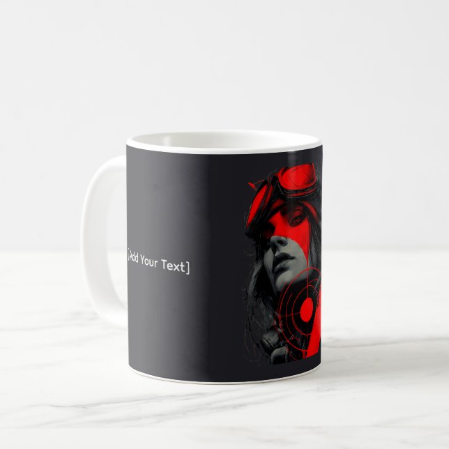 Taza De Café Edgy Cyberpunk Dystopian Girl Red Target Mug (Anverso izquierdo)