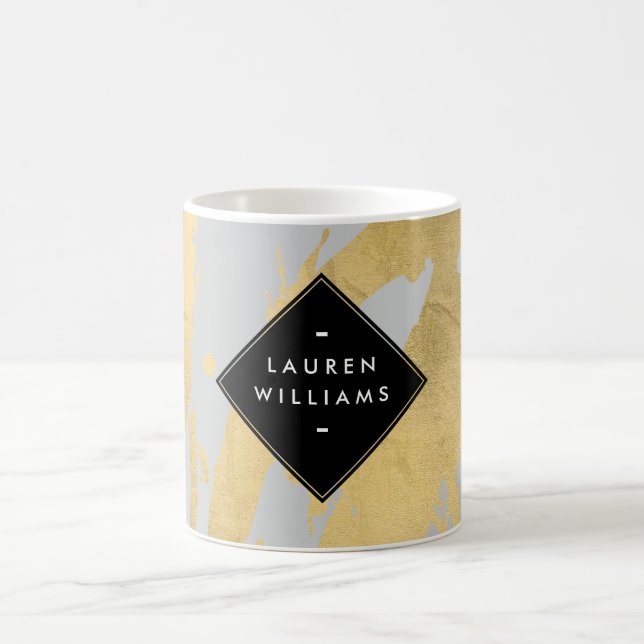 Taza De Café Edgy Faux Gold Brushstrots on Grey (Centro)